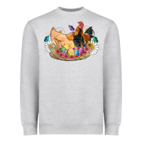 Heather Grey easter coop animals farm chicken chiks rooster flowers butterfly Heavyweight Sweatshirt - Artiststas