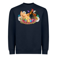 Navy easter coop animals farm chicken chiks rooster flowers butterfly Heavyweight Sweatshirt - Artiststas