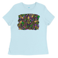 Baby Blue Mardi Gras Fleur De Lis Ladies Tee - RanaPortraitStore