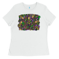 White Mardi Gras Fleur De Lis Ladies Tee - RanaPortraitStore