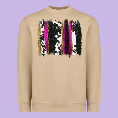 Cow , Yellow And Pink Glitter Brushstrokes Heavyweight Sweatshirt Designed By Adodesignshop
