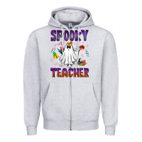Heather Grey spooky teacher Zipper Hoodie - NancyCooperArtShop