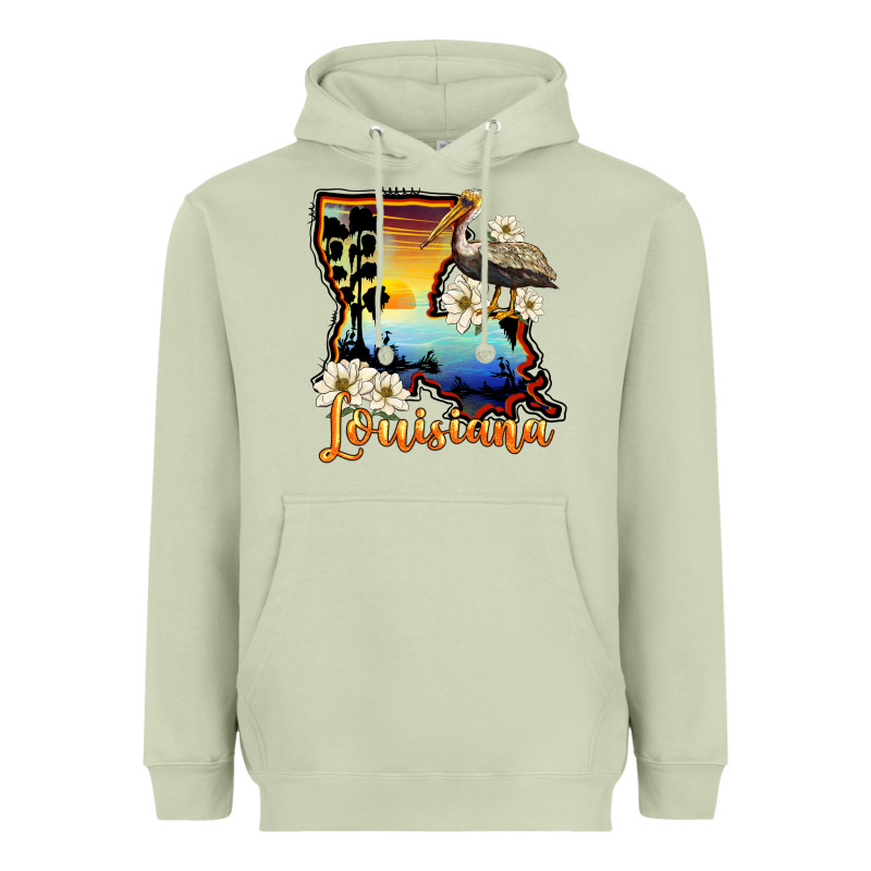 Louisiana  Sunset Map Magnolia Heavyweight Hoodie by BarkalooDesign | Teevron