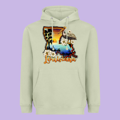 Louisiana  Sunset Map Magnolia Heavyweight Hoodie Designed By Barkaloodesign