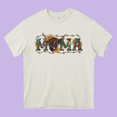 Western Mama With Highland Cow Heavy Core Tee Designed By Ranaportraitstore