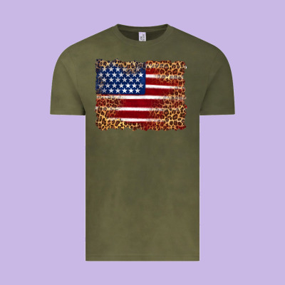 American Flag And Leopard Vintage Tee Designed By Artiststas