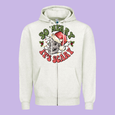 So Merry It's Scary Zipper Hoodie Designed By Maliassmallbusiness