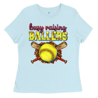 Baby Blue busy raising ballers softball Ladies Tee - texasbilliewilder
