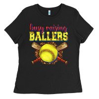 Black busy raising ballers softball Ladies Tee - texasbilliewilder