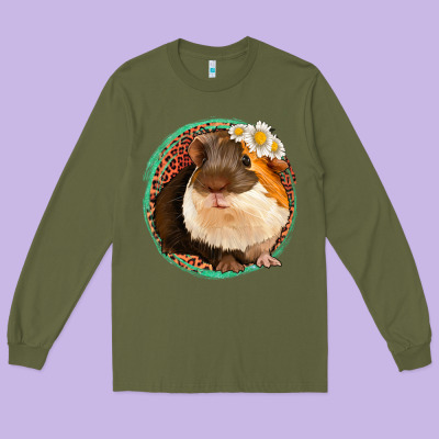 Floral Leopard Guinea Pigs Long Sleeve Tee Designed By Jasminsmagicworld