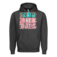 Charcoal Heather teach like a boss Zipper Hoodie - NancyCooperArtShop