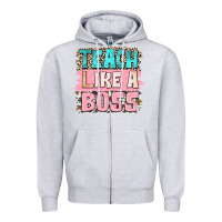 Heather Grey teach like a boss Zipper Hoodie - NancyCooperArtShop