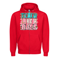 Red teach like a boss Zipper Hoodie - NancyCooperArtShop