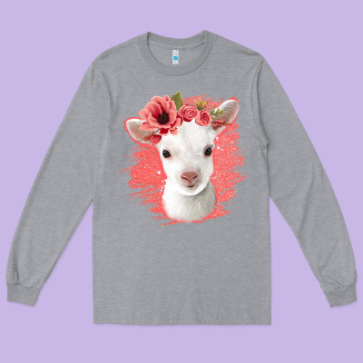 Floral Baby Goat Long Sleeve Tee Designed By Jasminsmagicworld