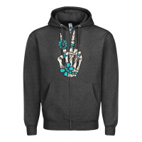Charcoal Heather turquoise gemstone skeleton hand Zipper Hoodie - MaliasSmallBusiness
