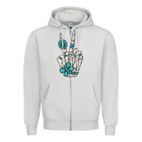 Dove Grey turquoise gemstone skeleton hand Zipper Hoodie - MaliasSmallBusiness