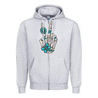 Heather Grey turquoise gemstone skeleton hand Zipper Hoodie - MaliasSmallBusiness