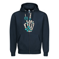 Navy turquoise gemstone skeleton hand Zipper Hoodie - MaliasSmallBusiness