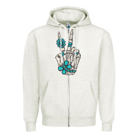 Oatmeal Heather turquoise gemstone skeleton hand Zipper Hoodie - MaliasSmallBusiness