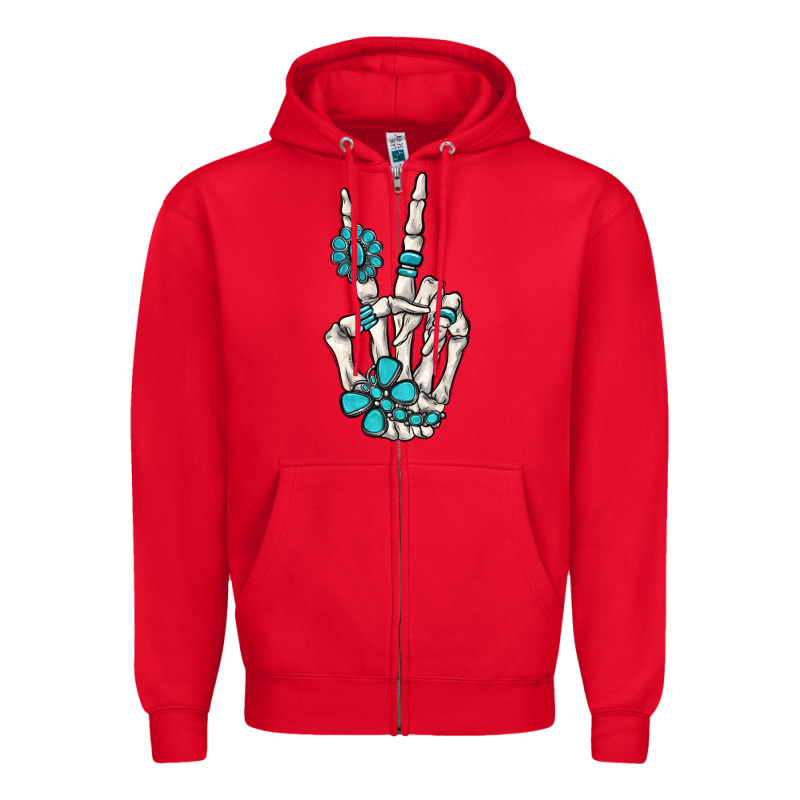 Turquoise Gemstone Skeleton Hand Zipper Hoodie by MaliasSmallBusiness | Teevron