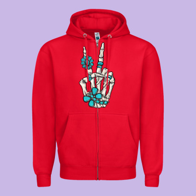 Turquoise Gemstone Skeleton Hand Zipper Hoodie Designed By Maliassmallbusiness