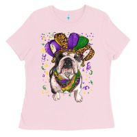 Bubblegum Pink Mardi gras hat  english bulldog Ladies Tee - RanaPortraitStore