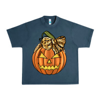 Midnight Navy Leopard Ribbon Halloween Pumkin Urban Heavy Tee - JahusDesignShop