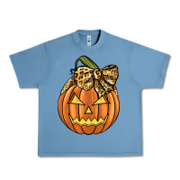 Pebble Blue Leopard Ribbon Halloween Pumkin Urban Heavy Tee - JahusDesignShop