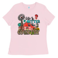 Bubblegum Pink life is better in the country Ladies Tee - Zillion Design Studio