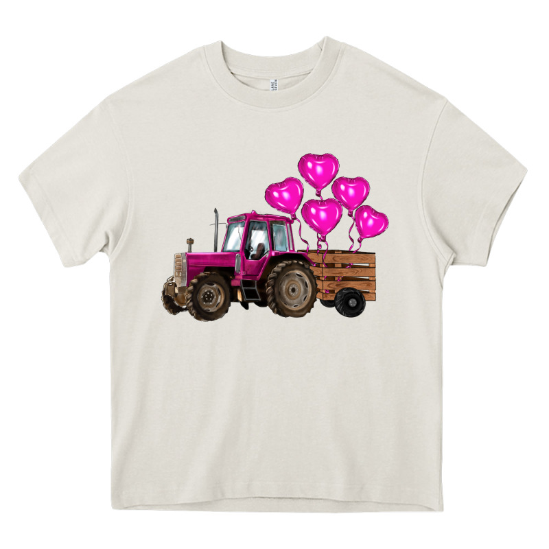 Valentine's Day Pink Tractor With Pin Heart Balloons Heavy Core Tee by RanaPortraitStore | Teevron