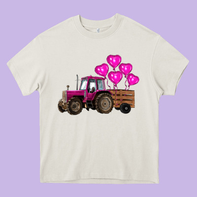 Valentine's Day Pink Tractor With Pin Heart Balloons Heavy Core Tee Designed By Ranaportraitstore