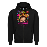 Black preschool teacher life  messy bun Zipper Hoodie - NancyCooperArtShop