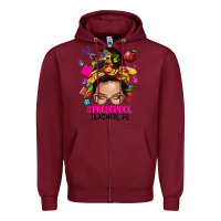 Burgundy preschool teacher life  messy bun Zipper Hoodie - NancyCooperArtShop