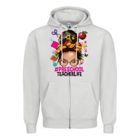 Dove Grey preschool teacher life  messy bun Zipper Hoodie - NancyCooperArtShop