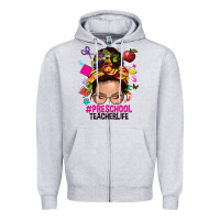 Heather Grey preschool teacher life  messy bun Zipper Hoodie - NancyCooperArtShop