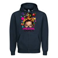 Navy preschool teacher life  messy bun Zipper Hoodie - NancyCooperArtShop