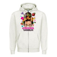 Oatmeal Heather preschool teacher life  messy bun Zipper Hoodie - NancyCooperArtShop