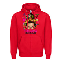 Red preschool teacher life  messy bun Zipper Hoodie - NancyCooperArtShop