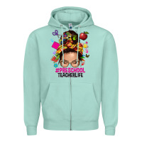 Seafoam preschool teacher life  messy bun Zipper Hoodie - NancyCooperArtShop