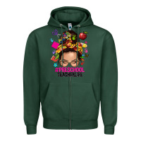 Sports Green preschool teacher life  messy bun Zipper Hoodie - NancyCooperArtShop