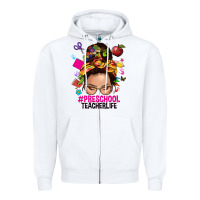White preschool teacher life  messy bun Zipper Hoodie - NancyCooperArtShop