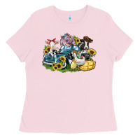 Bubblegum Pink farm animals truck Ladies Tee - Zillion Design Studio