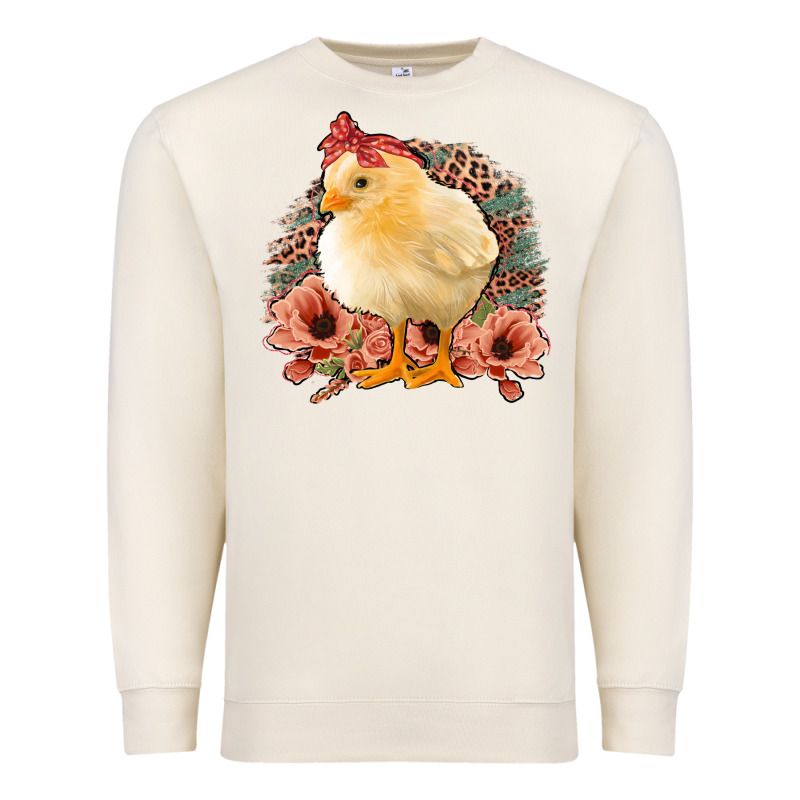 Chick With Flowers Leopard Background Premium Sweatshirt by Bettercallsaul | Teevron