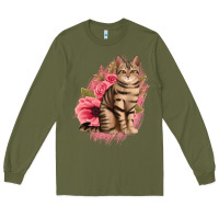 Army Green floral cat Long Sleeve Tee - Jasminsmagicworld