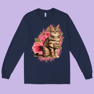 Floral Cat Long Sleeve Tee Designed By Jasminsmagicworld