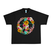Black floral peace sign with gemstone Urban Heavy Tee - Artiststas