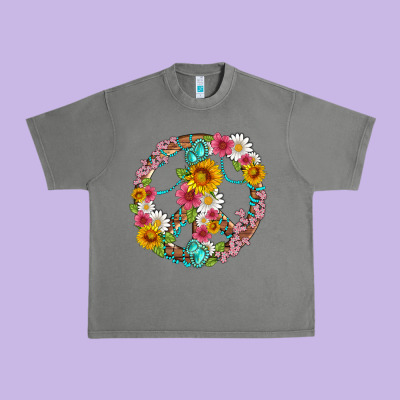 Floral Peace Sign With Gemstone Urban Heavy Tee Designed By Artiststas