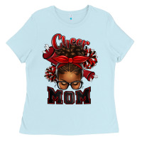 Baby Blue cheer mom afro messy bun Ladies Tee - texasbilliewilder