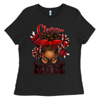 Black cheer mom afro messy bun Ladies Tee - texasbilliewilder