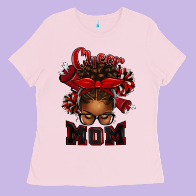 Ladies Tee cheer mom afro messy bun